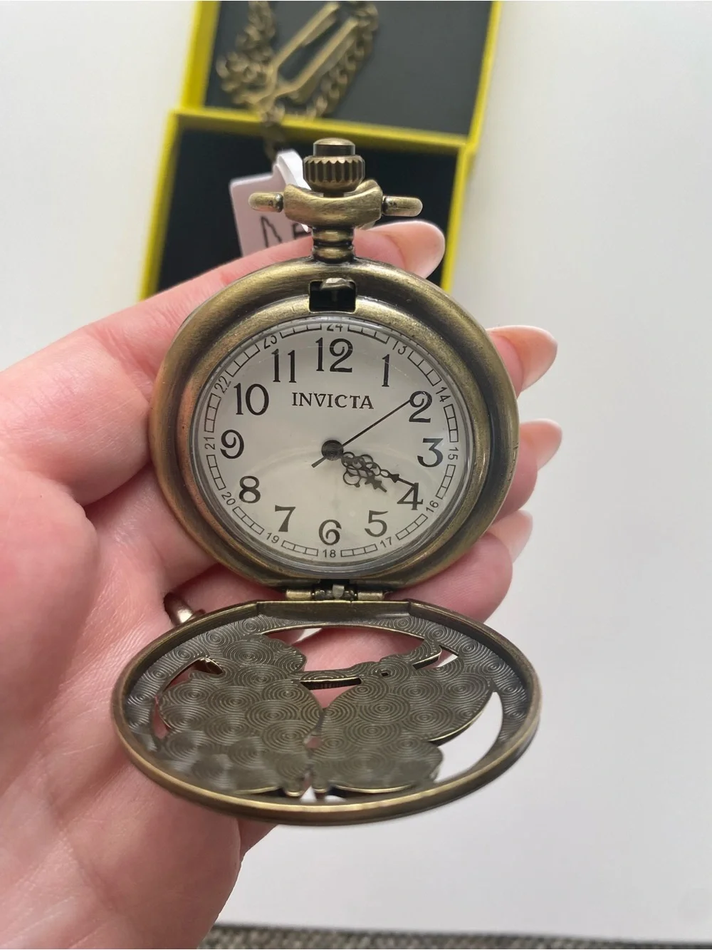 NEW Invicta Vintage Collection Owl Pocket Watch Antique Crystal Enamel Chain